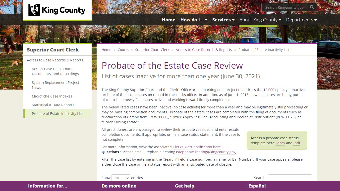 Probate of the Estate Case Review - King County - King County, Washington